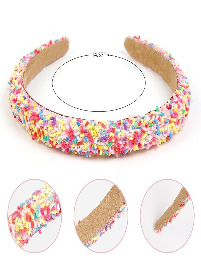 TEBIEKOY 2Pcs Easter Sprinkle Headbands for Women Cute Padded Headbands Thick Rainbow Hairband Colorful Pink Head Bands Donut Candy Hair Bands Hair Accessories - Image 2